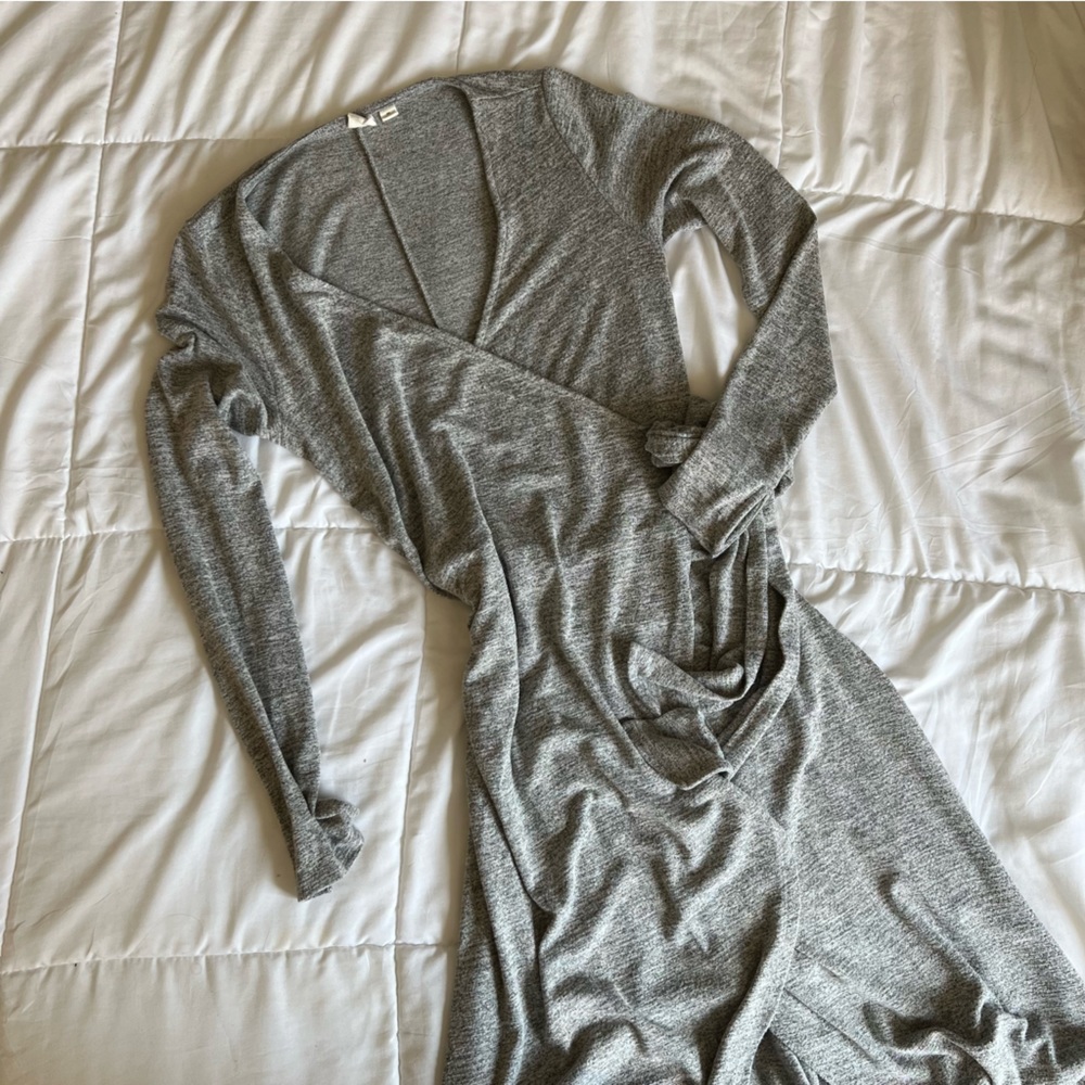 GAP Midi Wrap Dress Long Sleeve Grey